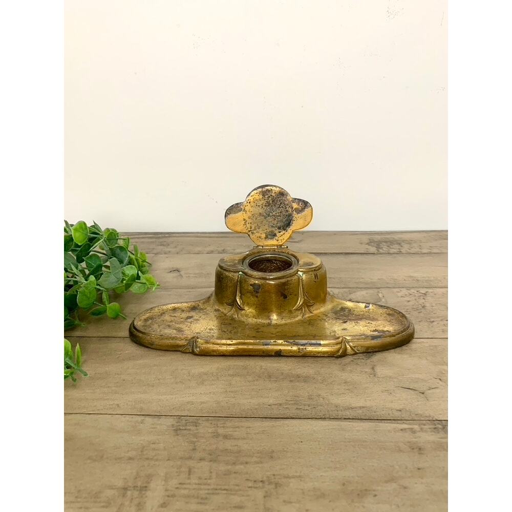 Antique Bradley & Hubbard Brass Inkwell Gold Ornate Old Money Office Boho Decor